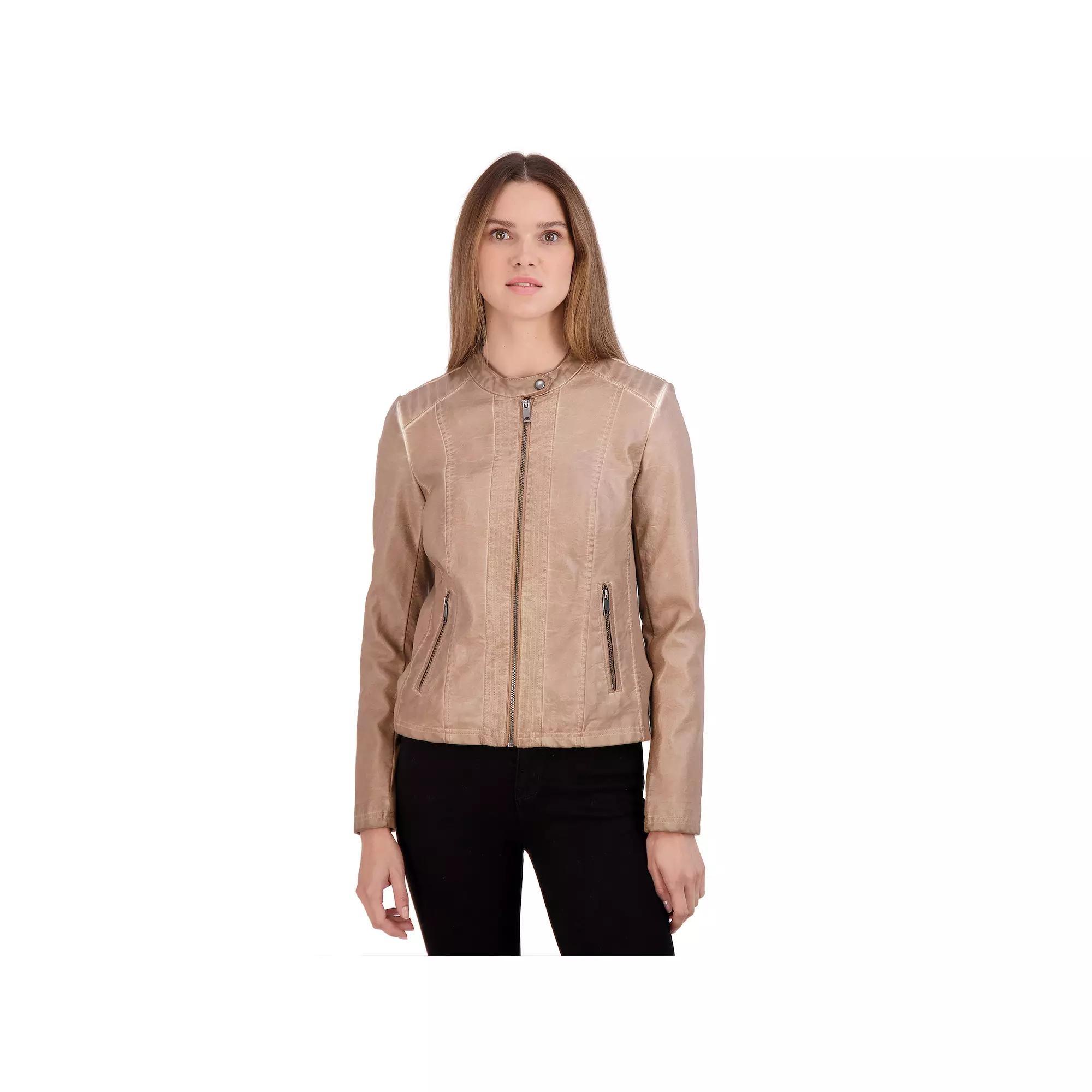 Women's Sebby Collection Faux-Leather Racing Jacket, Size: Small, Whiskey Product Image