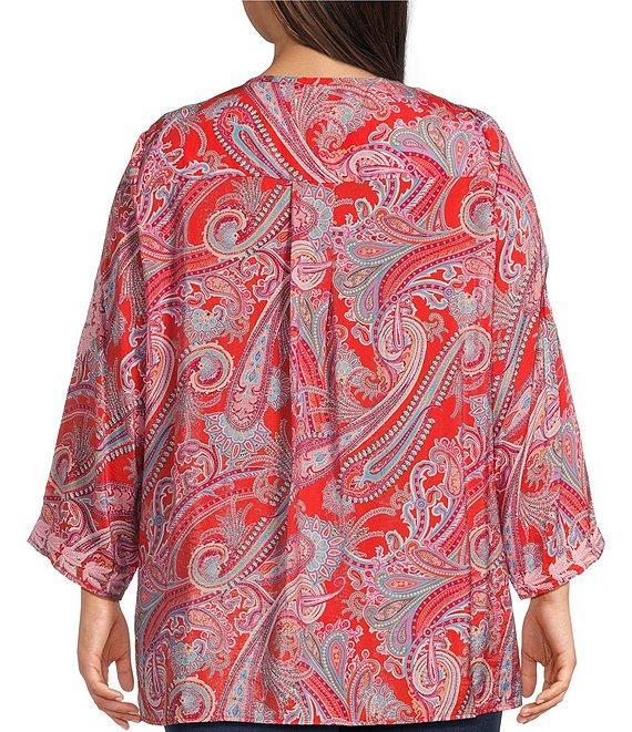 Calessa Plus Size Woven Embroidered Printed Split V-Neck Wrist Length Sleeve Tunic Product Image