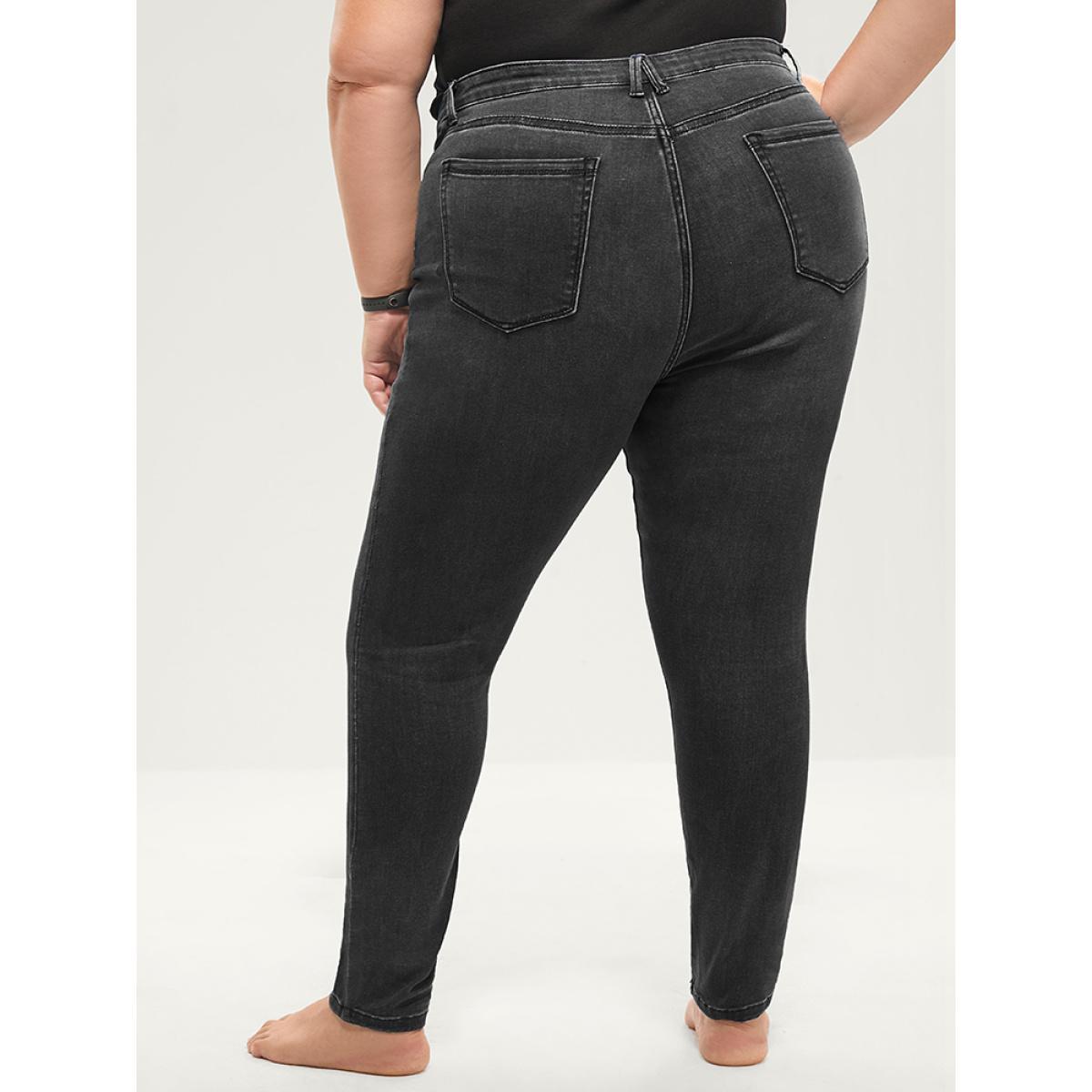 Plus Size Skinny Extremely Stretchy High Rise Medium Wash Sculpt Waist Jeans Women Black Casual Plain Tummy control Super stretch Slanted pocket Jeans BloomChic 26/4X Product Image