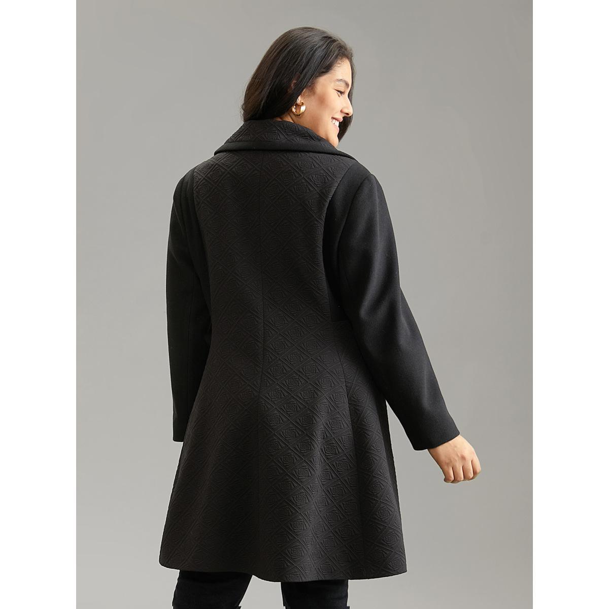 Plus Size Solid Textured Button Up Lapel Collar Woven Coat Women Black Elegant Texture Ladies Everyday Winter Coats BloomChic 28/5X Product Image
