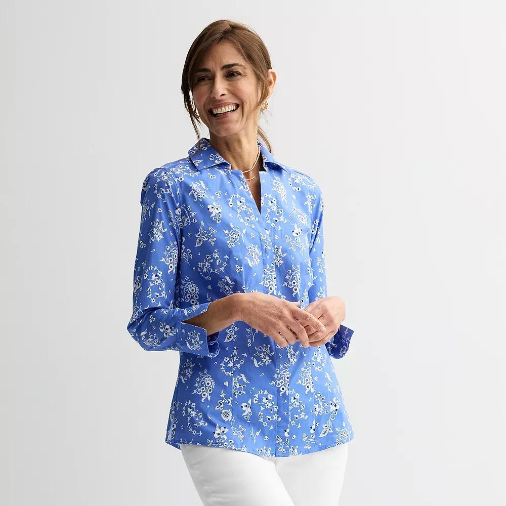 Women's Croft & Barrow® Tailored Button-Down Shirt, Size: Medium, Blue Vine Toss Product Image