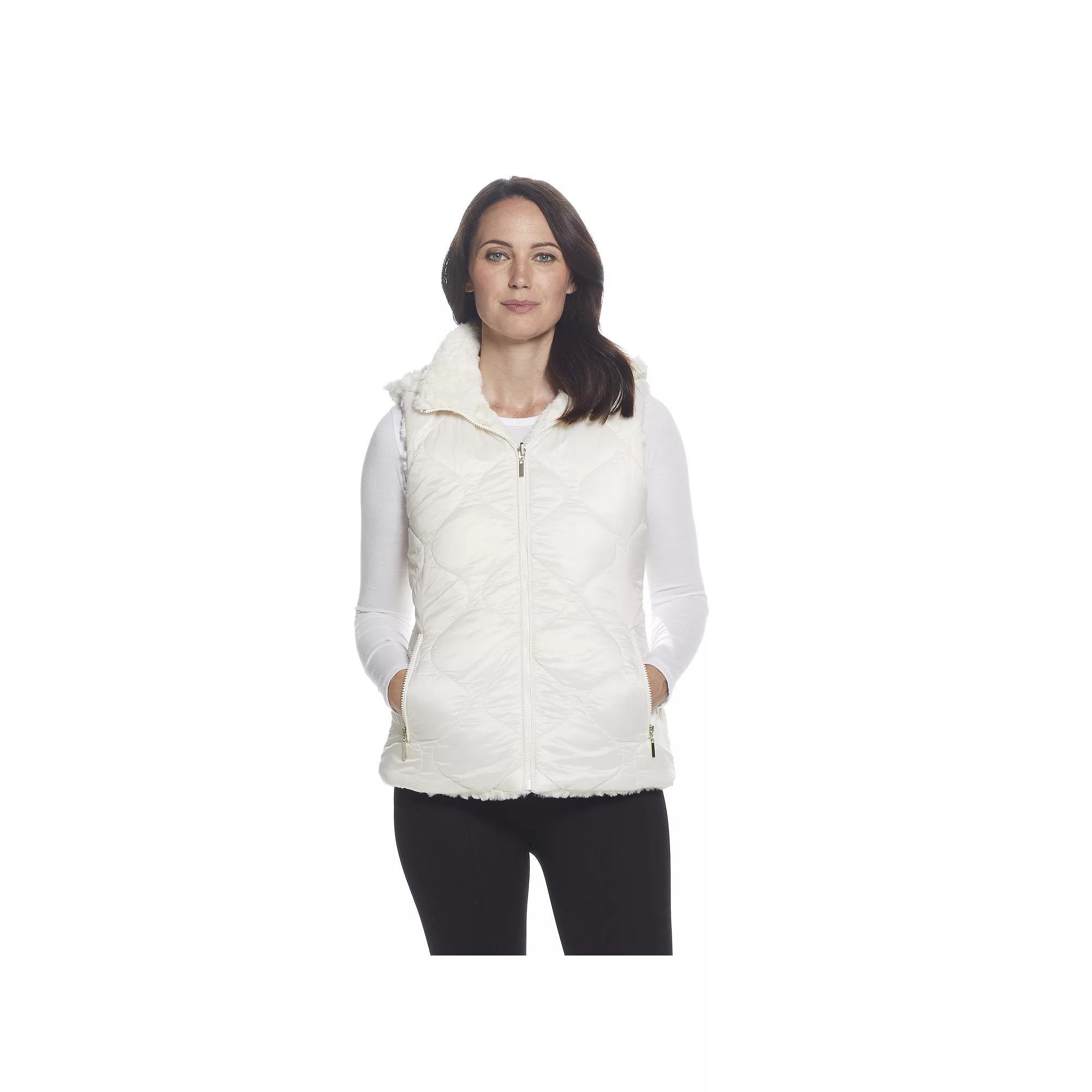 Women's Gallery Hooded Faux-Fur Reversible Vest, Size: Large, White Product Image
