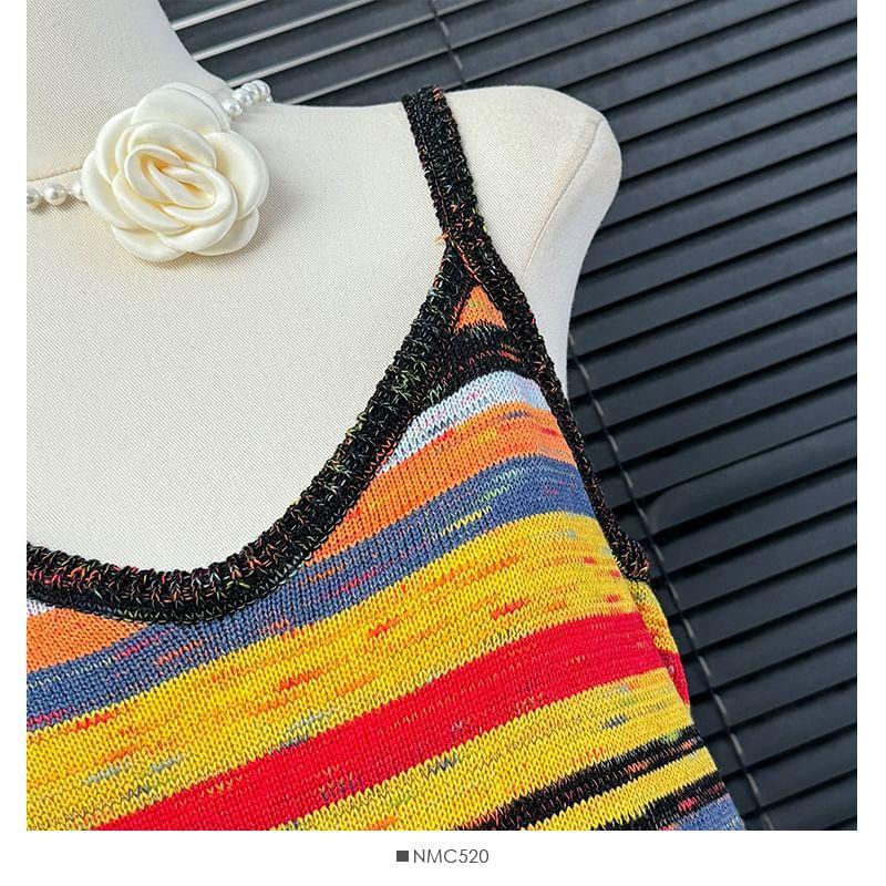 Sleeveless Rainbow-Striped V-Neck Midi Dress Product Image