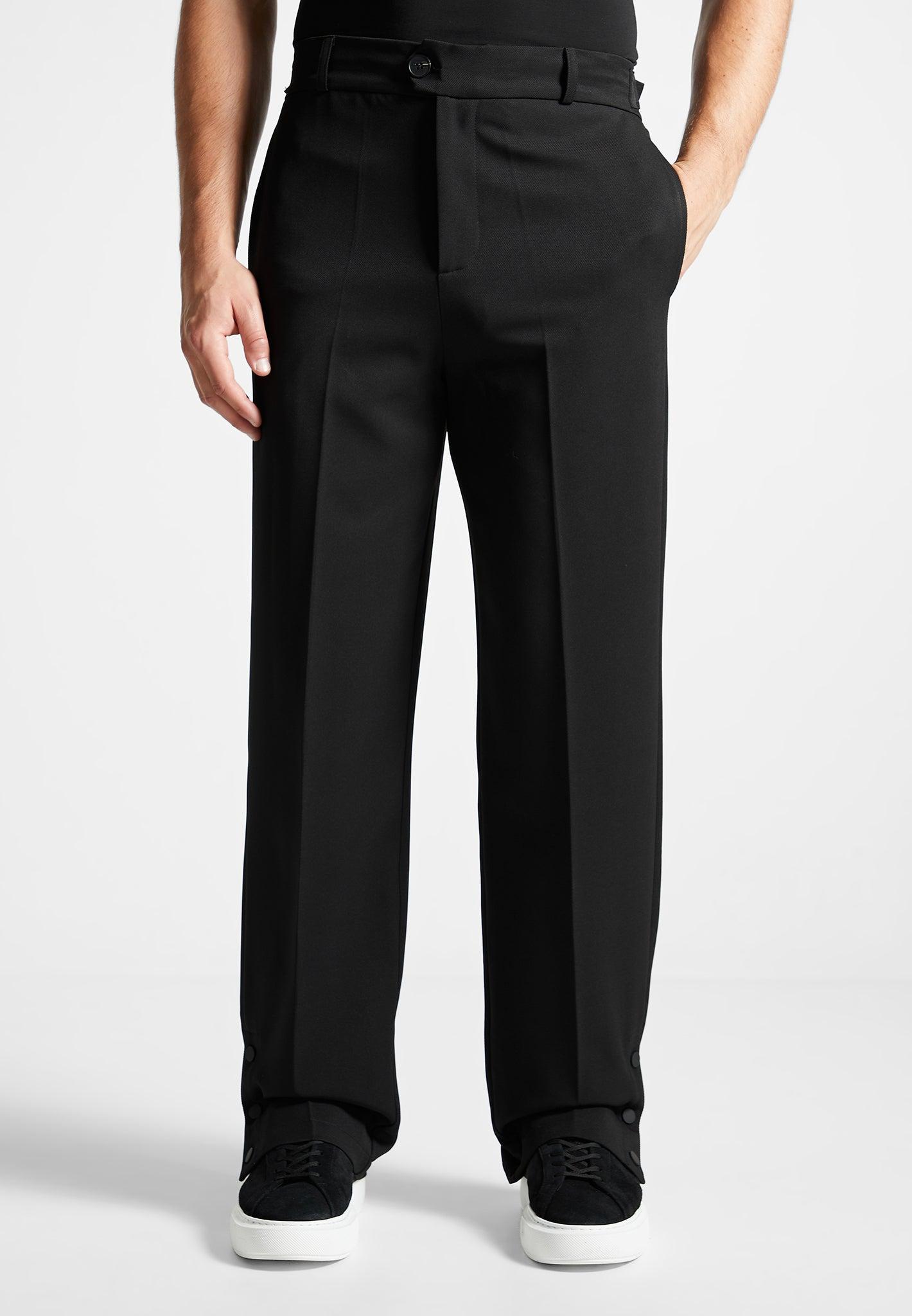 Straight Leg Buttoned Cuff Trousers - Black / Black / MAN2750-01 Product Image