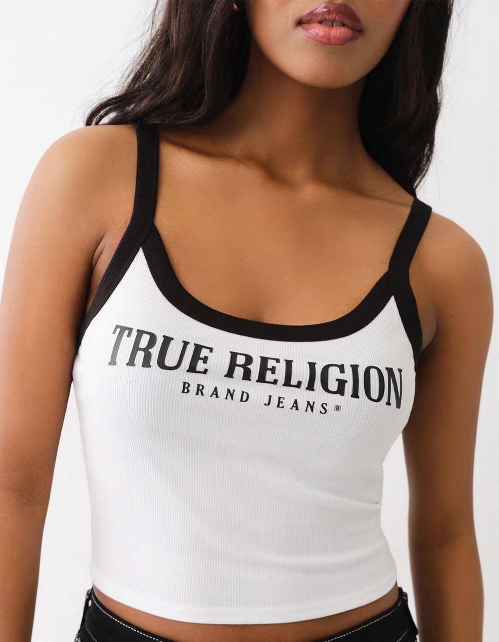 TRUE RELIGION Logo Ringer Womens Baby Tank Top - WHITE Product Image