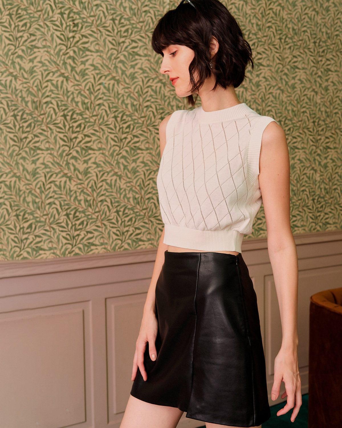 The Side Slit PU Leather A-line Mini Skirt Female Product Image