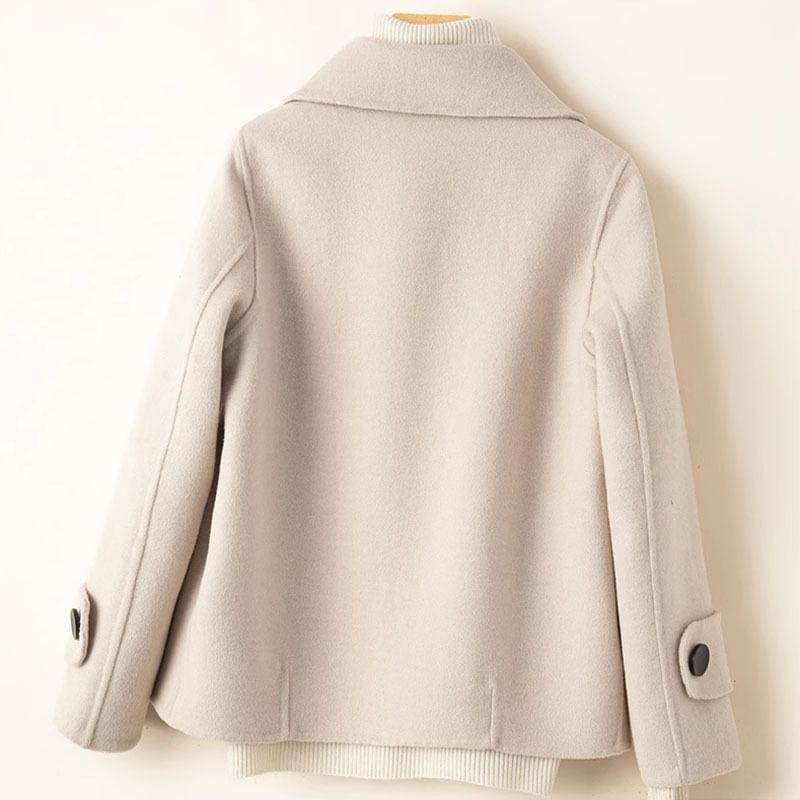 Collared Plain Double Breasted Short Coat Product Image