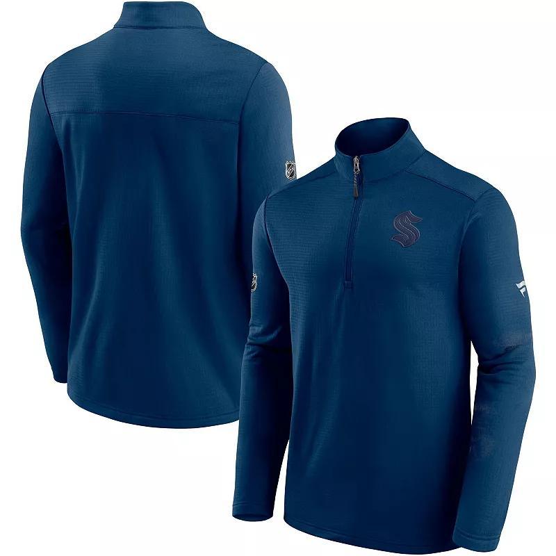 Men's Fanatics Branded Deep Sea Blue Seattle Kraken Authentic Pro Travel and Training Quarter-Zip Jacket, Size: Large, Krk Blue Product Image