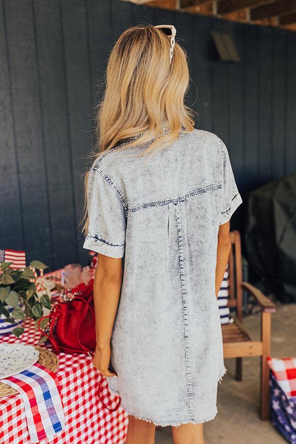 Backyard BBQ Chambray Mini Dress in Medium Wash Product Image