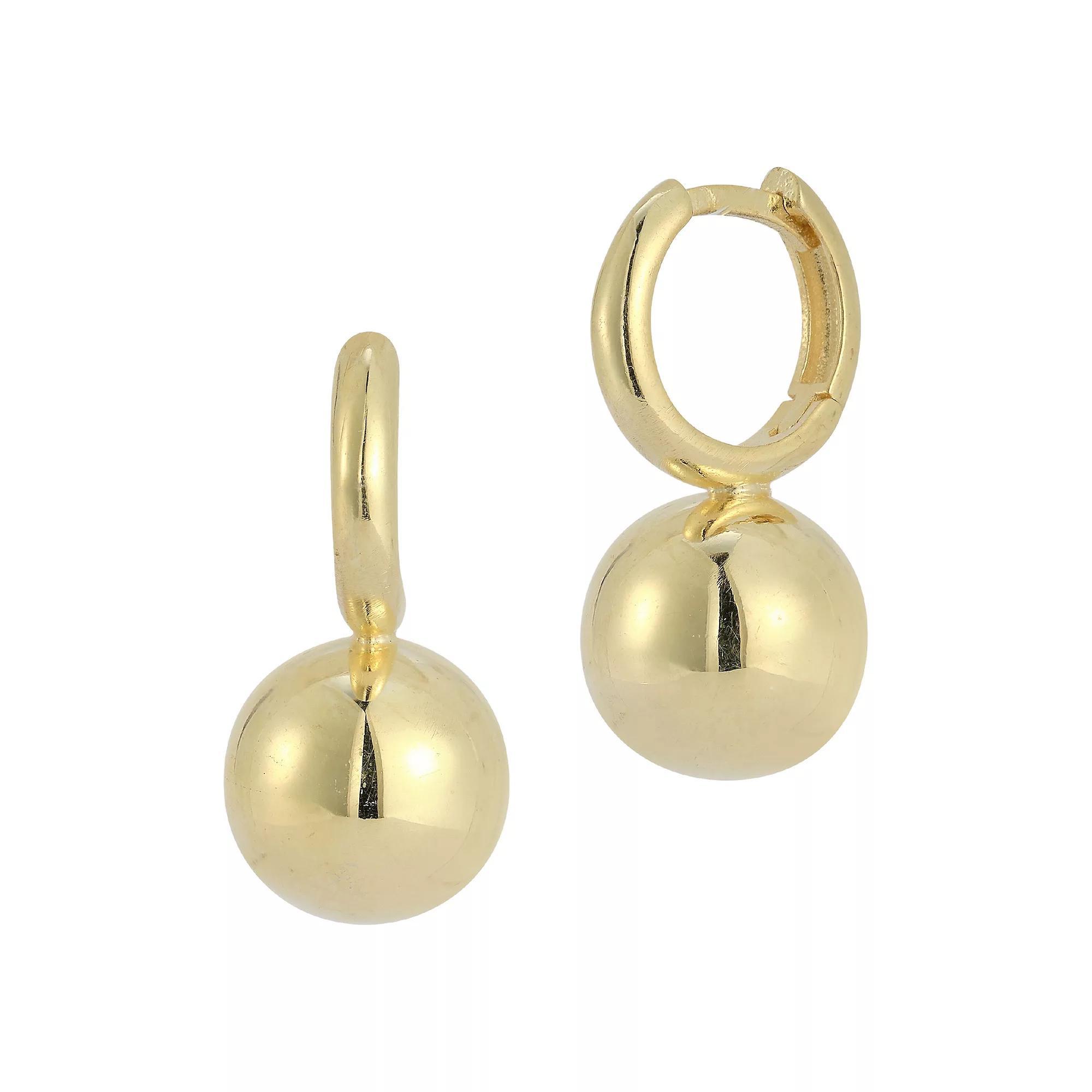 Sunkissed Sterling Sterling Silver Ball Drop Huggie Earrings, Women's, Gold Tone Product Image