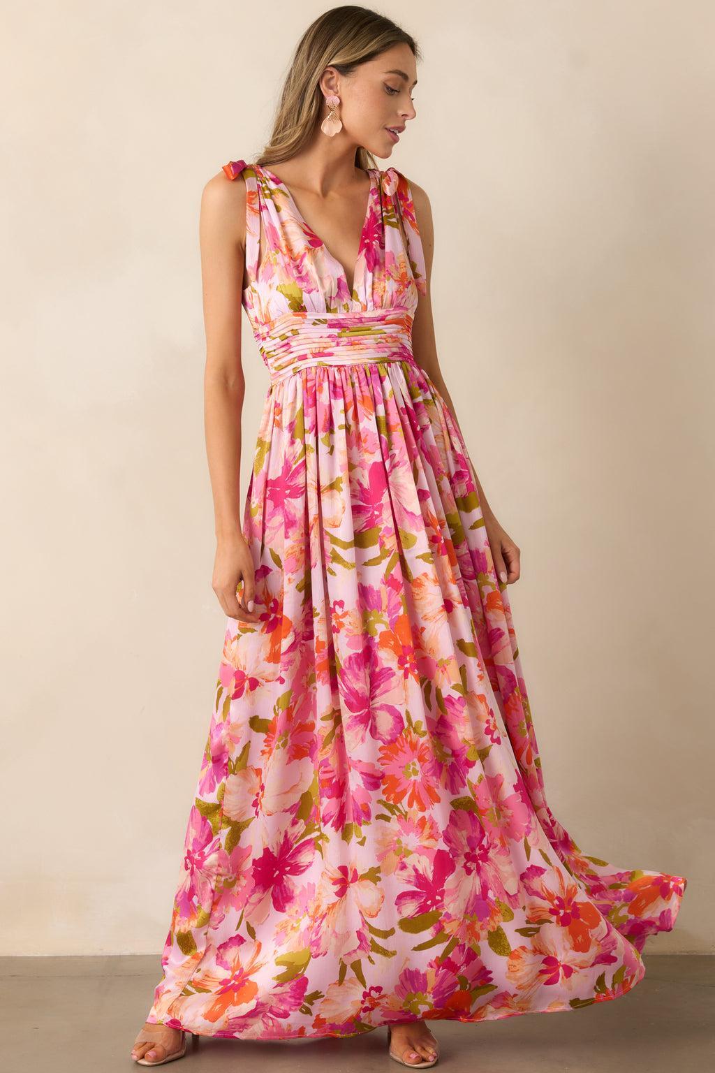 Somewhere Beautiful Pink Multi Floral Maxi Dress Product Image