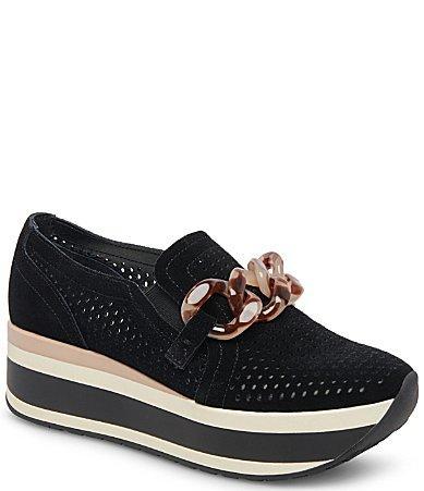 Dolce Vita Jhenee Perforated Suede Chain Detail Platform Loafers Product Image