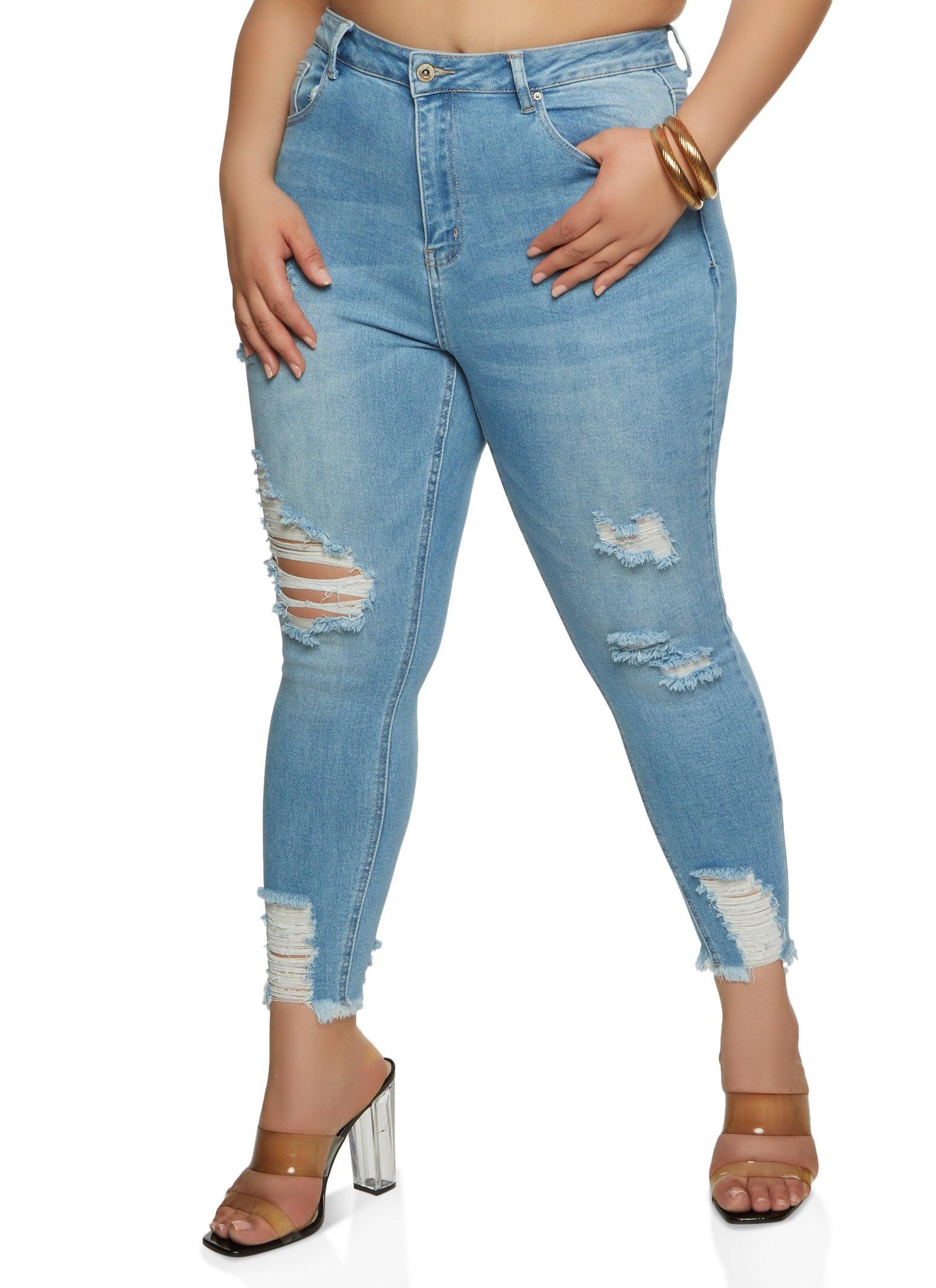 Womens Plus Size WAX High Waist Ripped Skinny Jeans Product Image