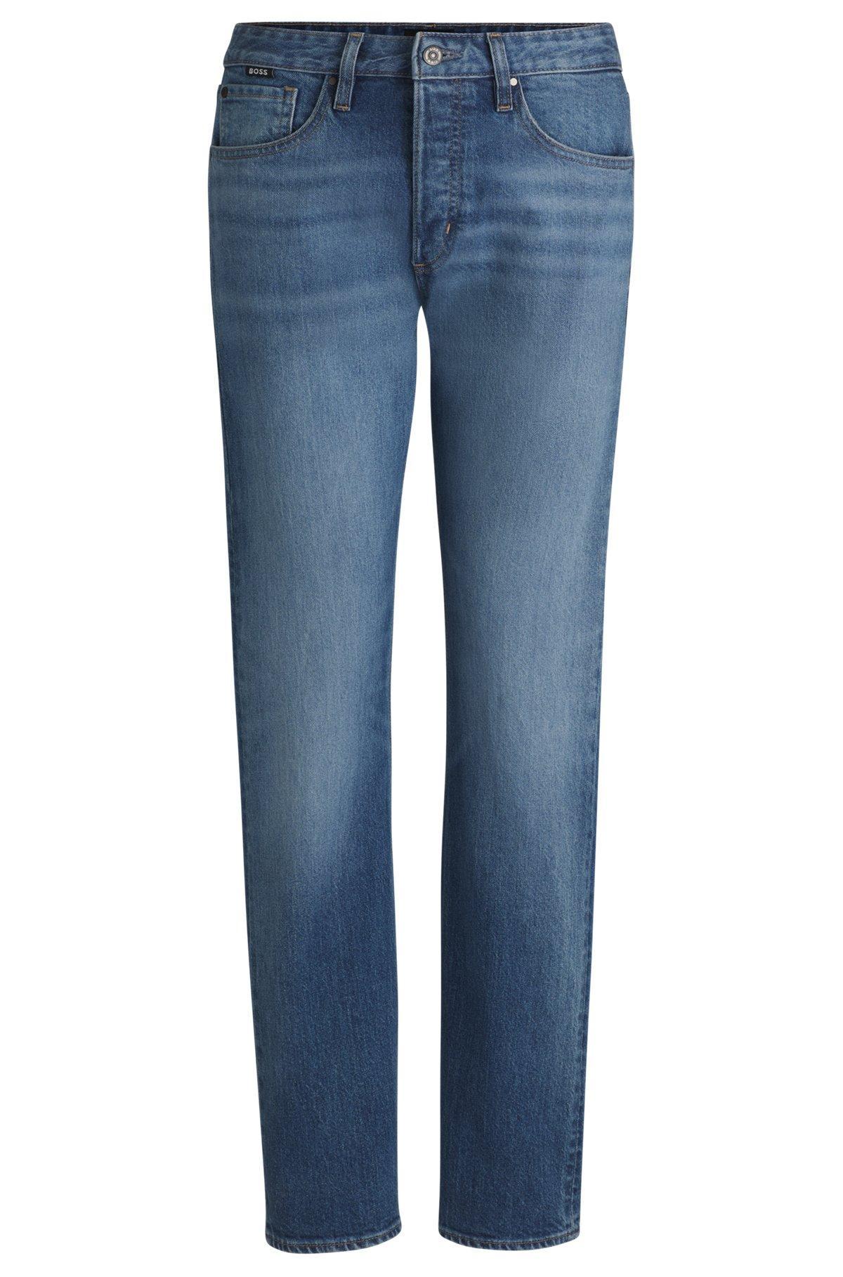 Straight-fit jeans in faded-blue comfort-stretch denim Product Image