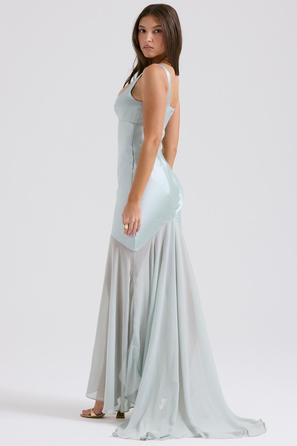 Vittoria  pistachio chiffon floor length gown Product Image