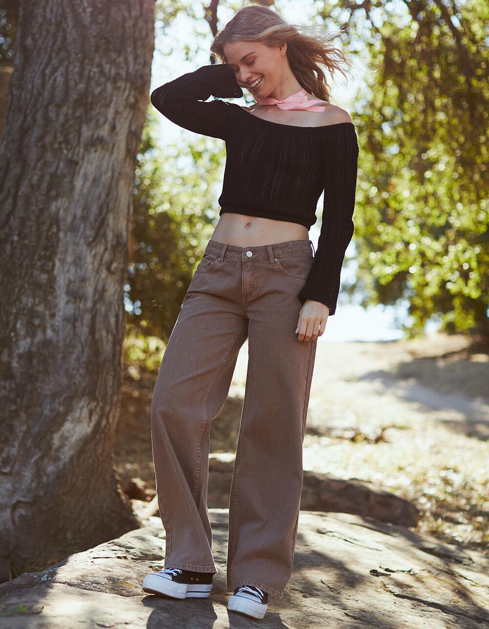 RSQ Womens Low Rise Twill Baggy Jeans - BROWN Product Image