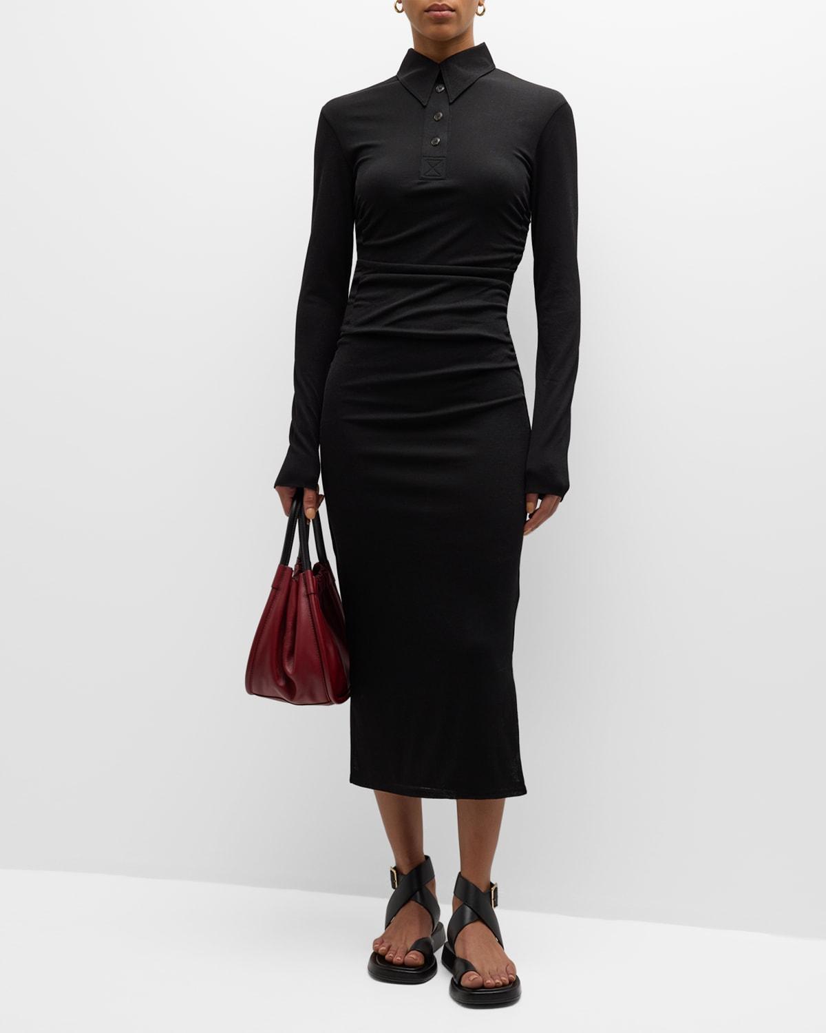 Verity Long-Sleeve Knit Polo Midi Dress Product Image