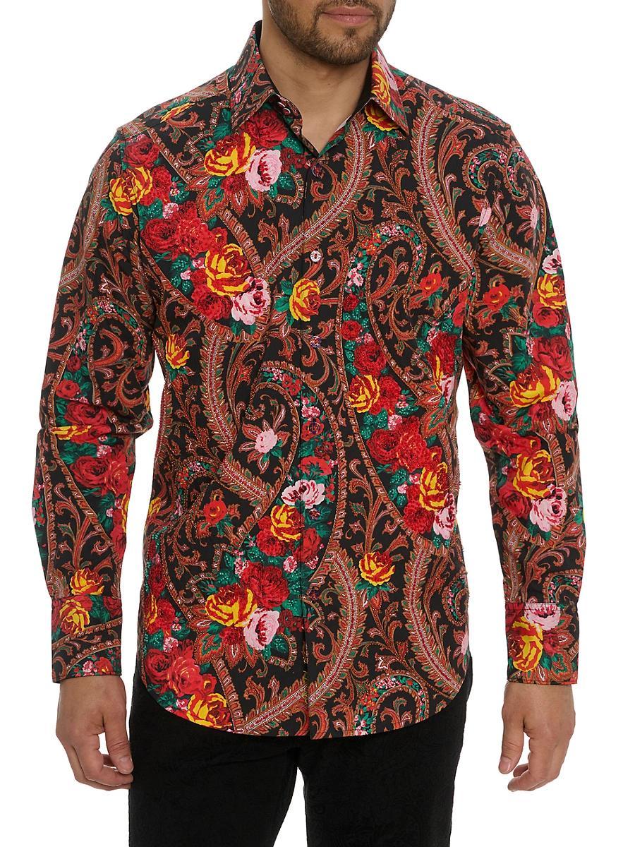Mens Floral Paisley Print Button-Up Shirt Product Image