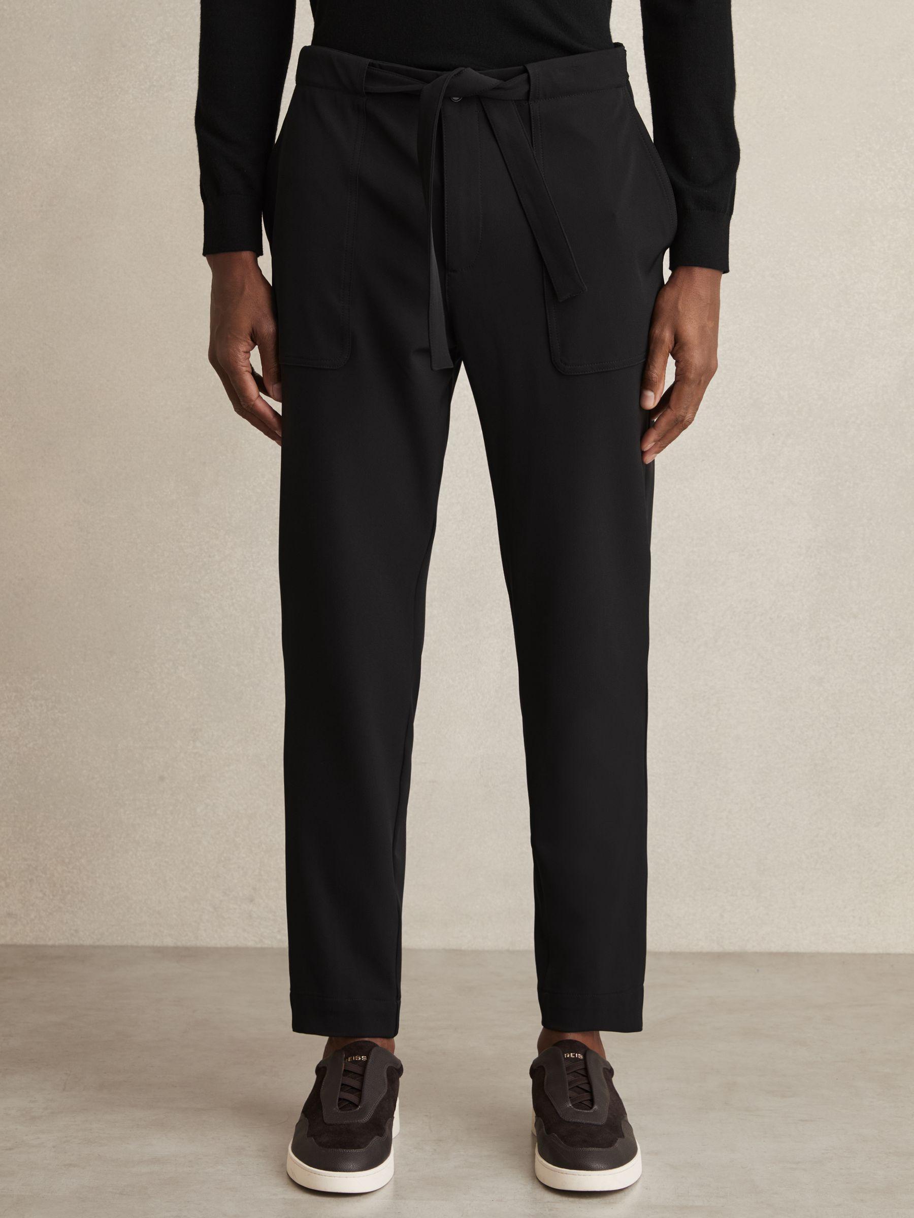 Belted Technical Tapered Trousers in Black Product Image