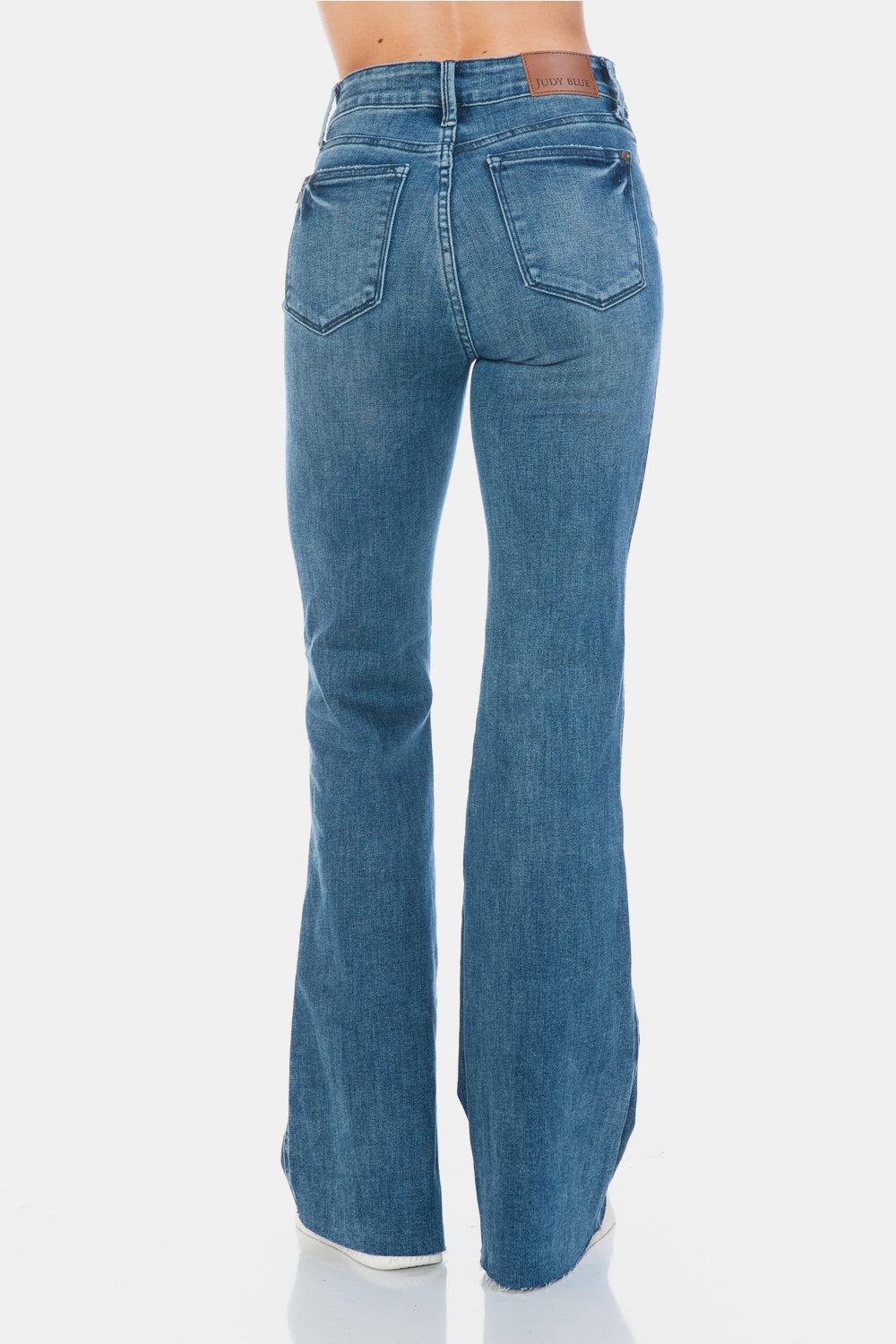 88472   Paislee Mid-Rise Tummy Control Cut Hem Flare Judy Blue Jeans Product Image