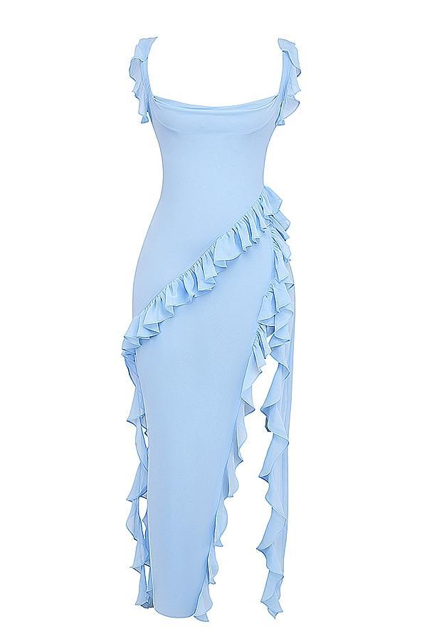 Ariela  soft blue ruffle maxi dress Product Image