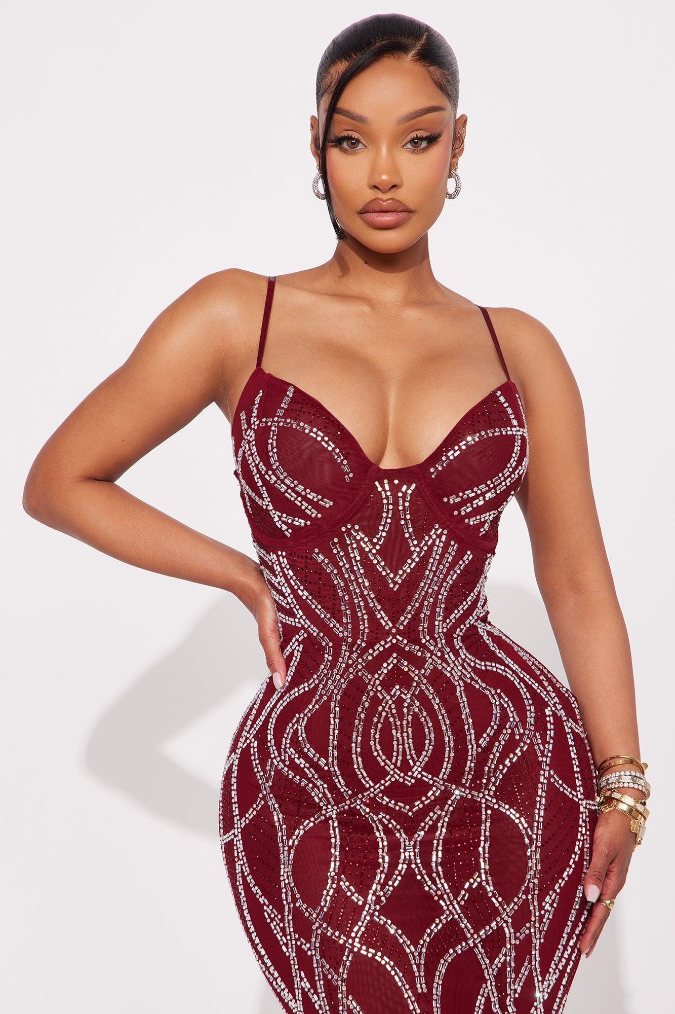 Shai Rhinestone Maxi Gown - Burgundy Product Image