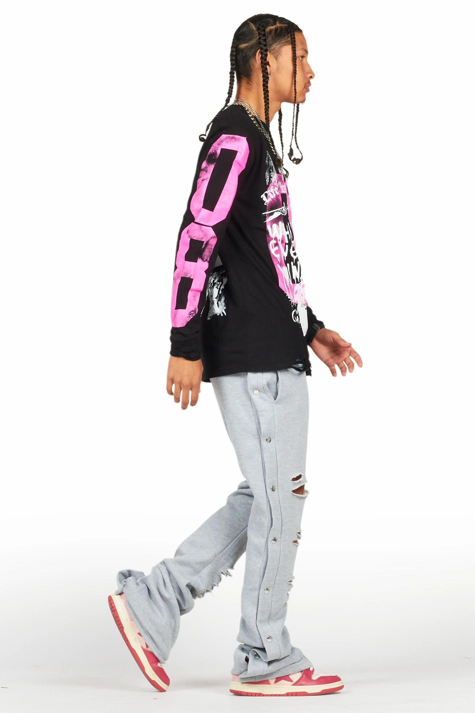 Chance Heather Grey Baggy Snap Button Pant Male Product Image