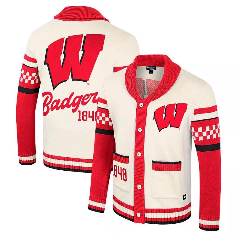 Women's Colosseum Cream Wisconsin Badgers Wild Collective Button-Up Jaquard Sweater, Size: Large, Beige Product Image