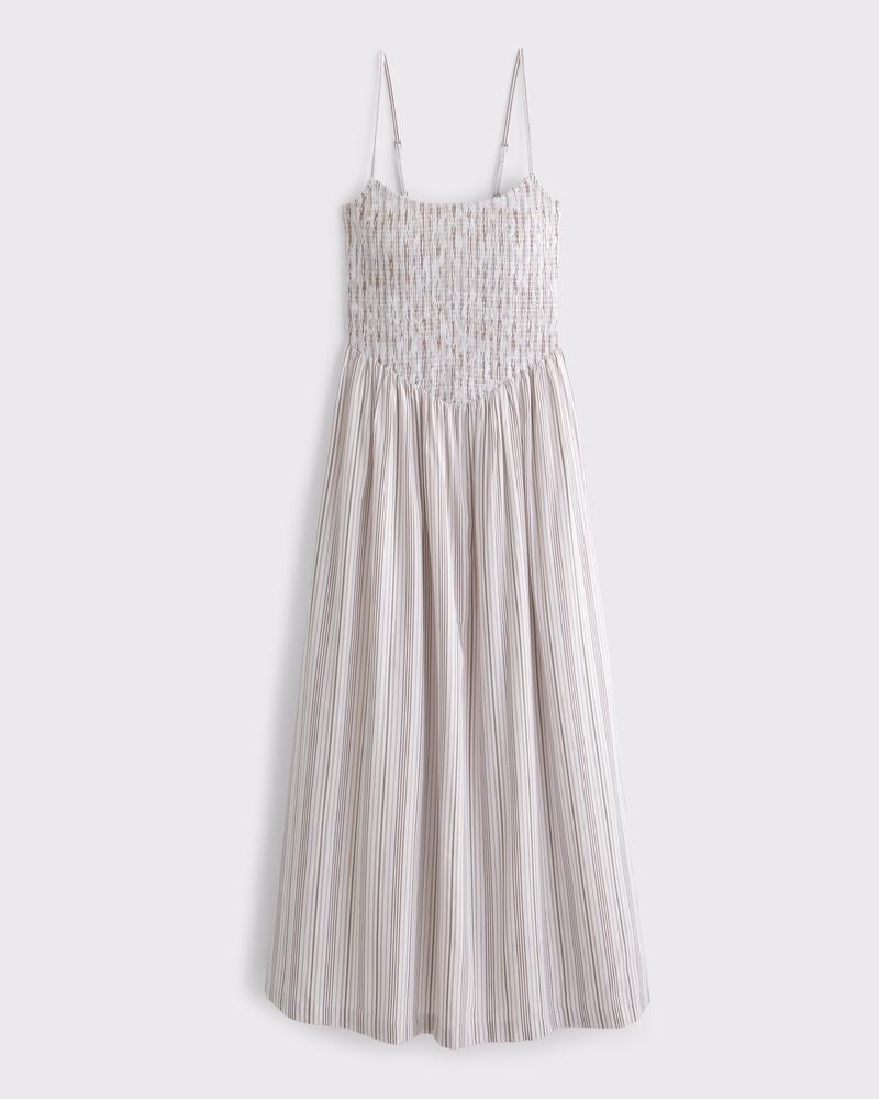 Dipped-Waist Smocked Midi Dress Product Image