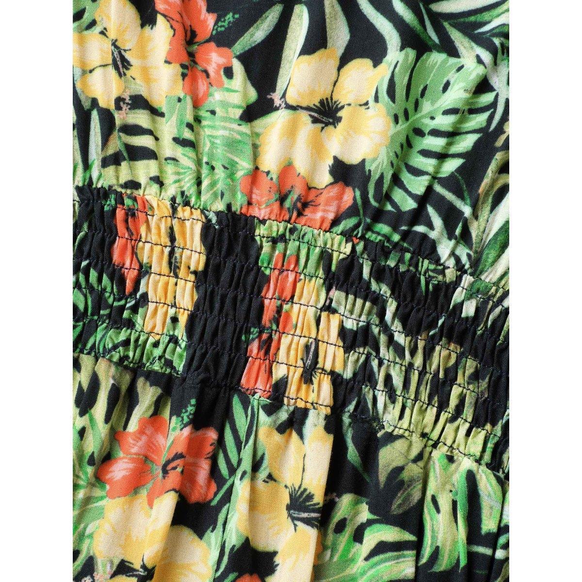 Plus Size Breezy Tropics Shirred Waist Midi Dress Multicolor Women V-neck Sleeveless Curvy BloomChic 18-20/2X Product Image