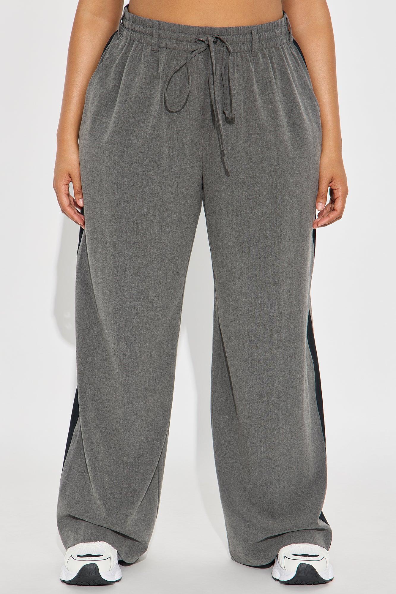On Track Wide Leg Woven Side Stripe Pants - Charcoal Product Image