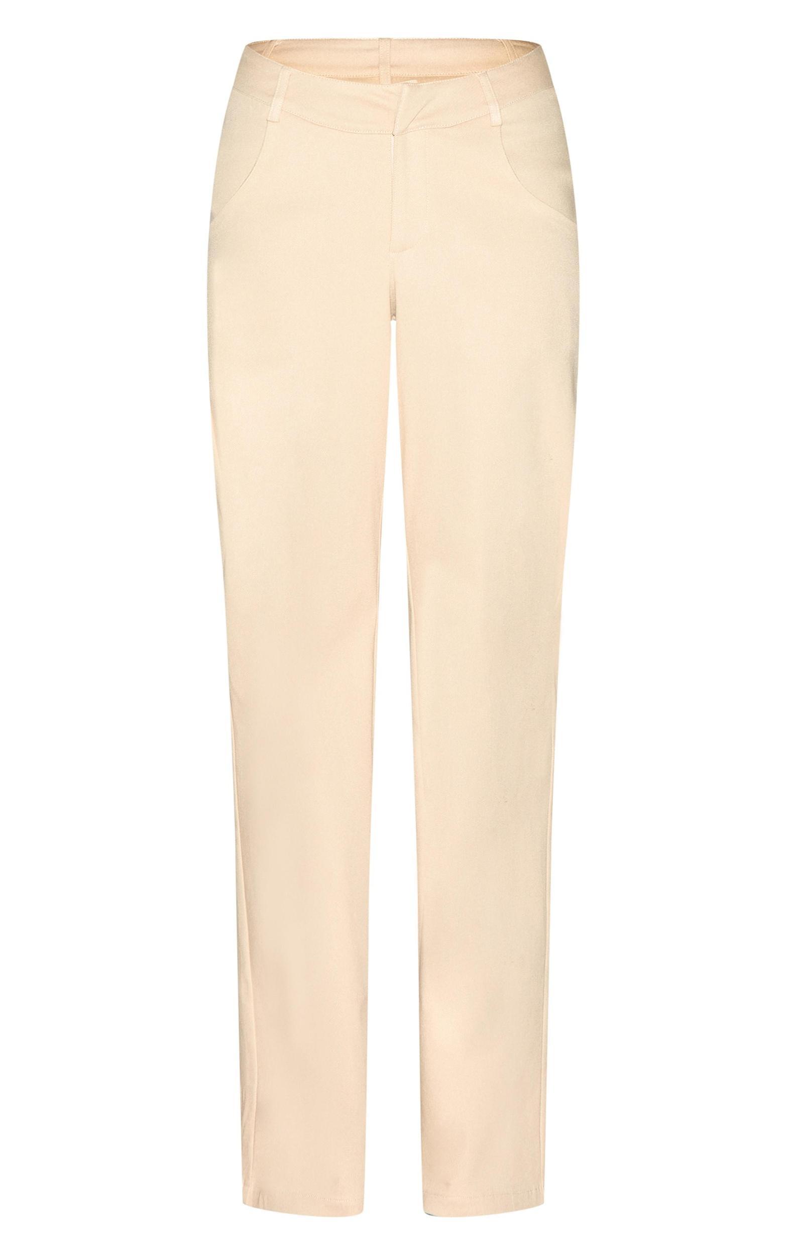 Cream Twill Dipped Waistband Straight Leg Pants Product Image