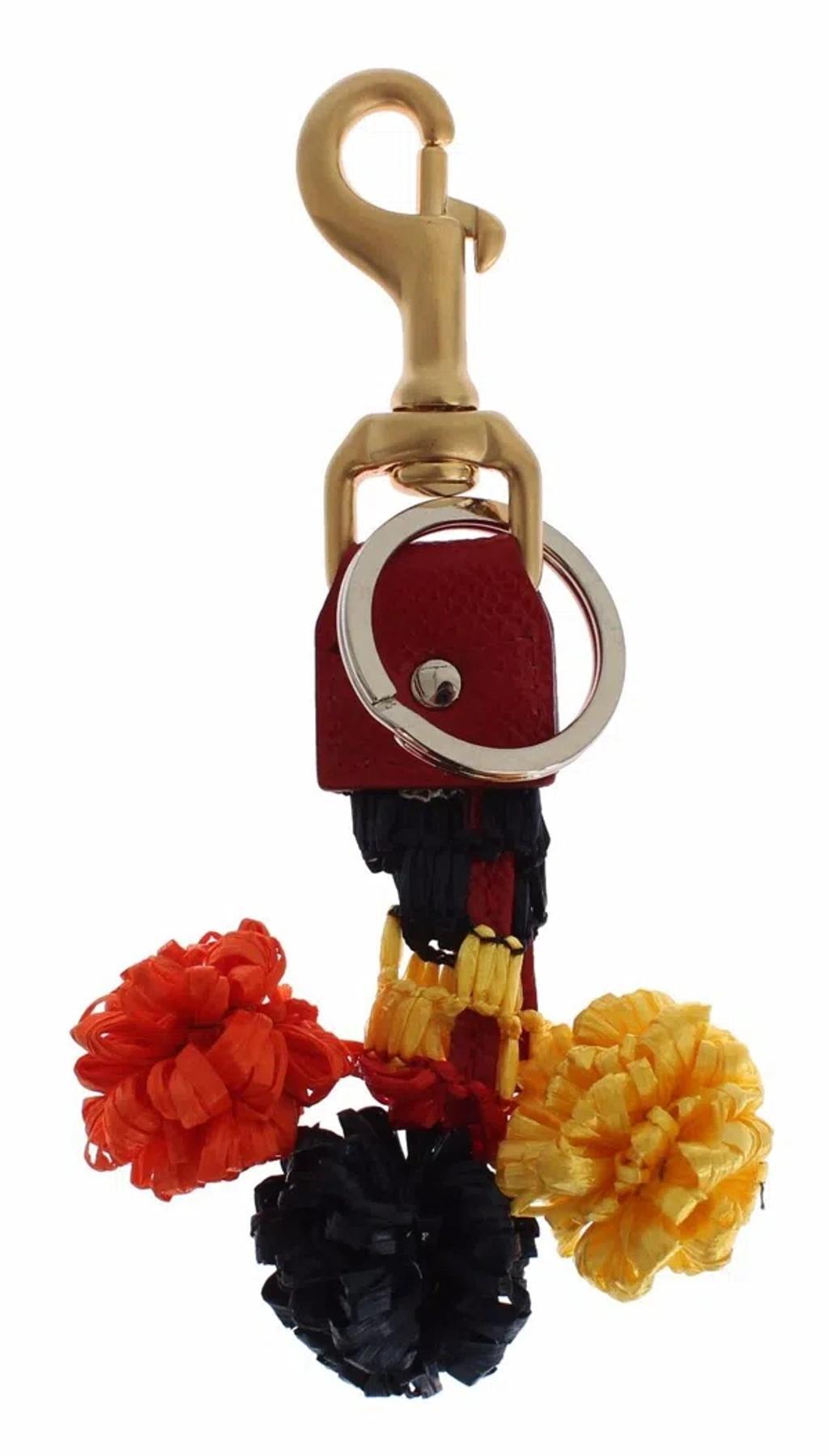 DOLCE & GABBANA Gold Yellow Raffia Leather Clasp Finder Chain Keyring Product Image