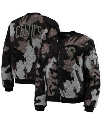Women's The Wild Collective Black Boston Celtics Camo Sherpa Full-Zip Bomber Jacket, Size: Large Product Image