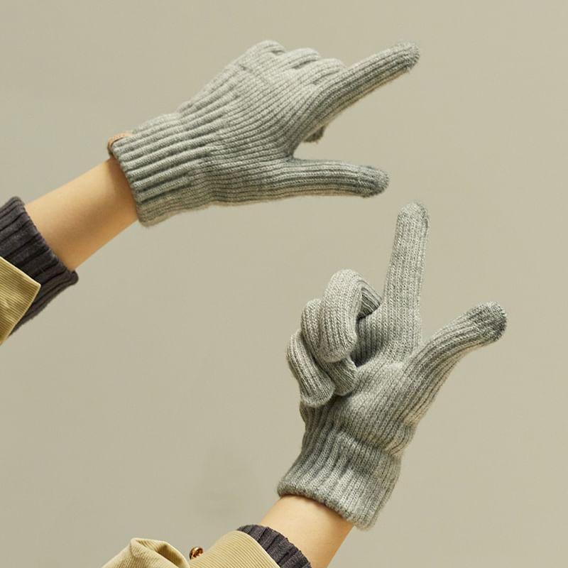 Lettering Applique Touchscreen Knit Gloves Product Image