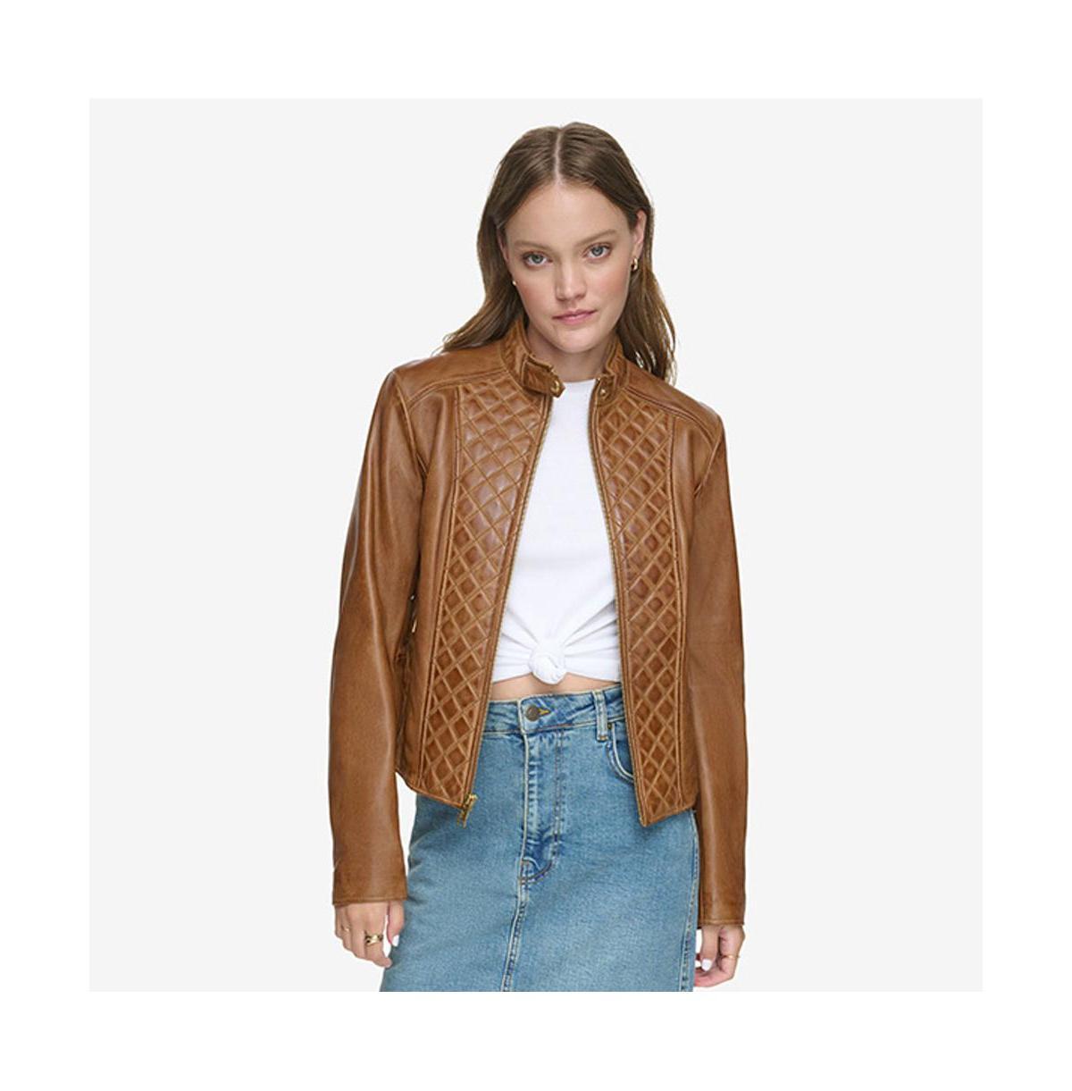 Womens Marlette Quilted Lamb Leather Scuba Jacket Product Image