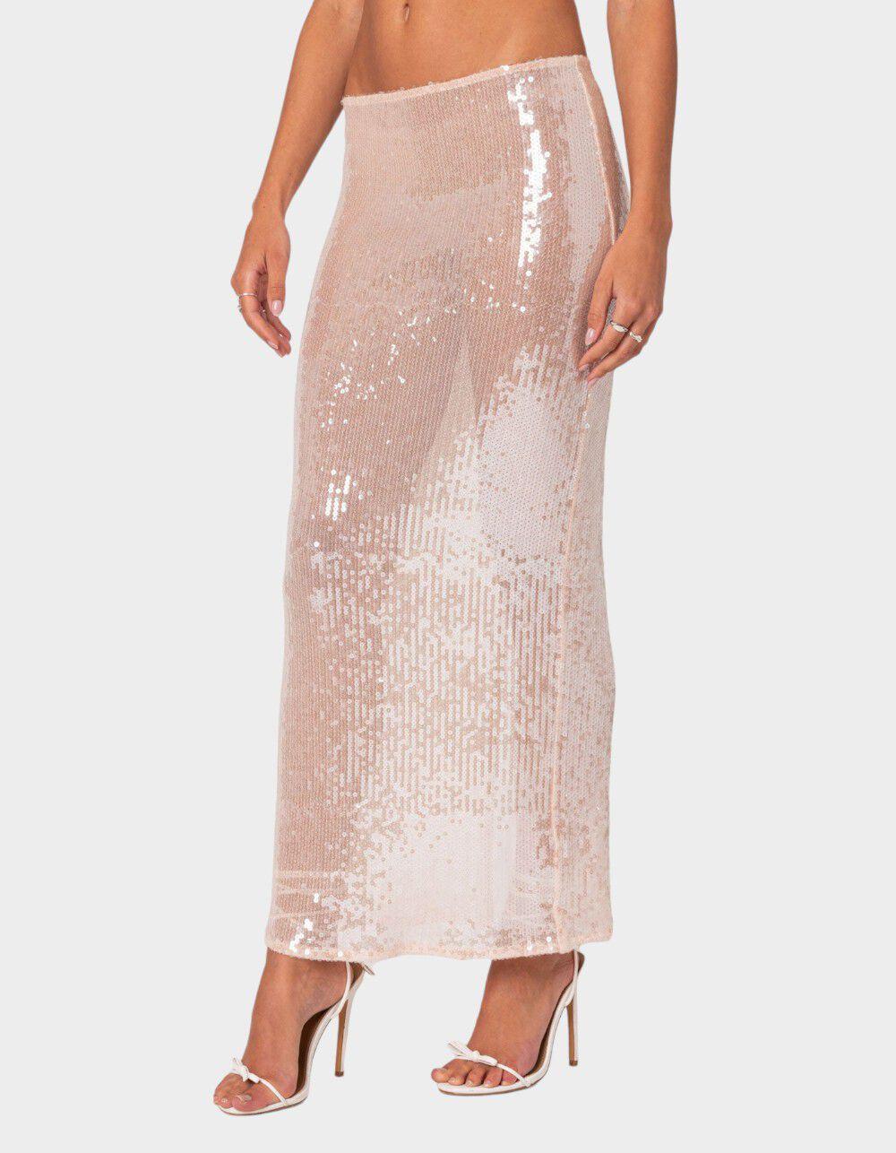 EDIKTED Riki Sheer Sequin Maxi Skirt Product Image