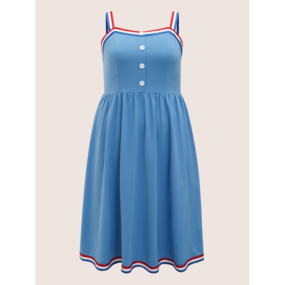 Plus Size Contrast Webbing Button Detail Midi Dress Skyblue Women Casual Gathered Non Sleeveless Curvy BloomChic 18-20/2X Product Image