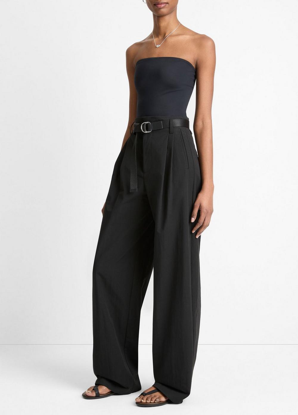Womens Cotton-Blend High-Rise Pleated Wide-Leg Trouser, Black, Size 8 Vince Product Image