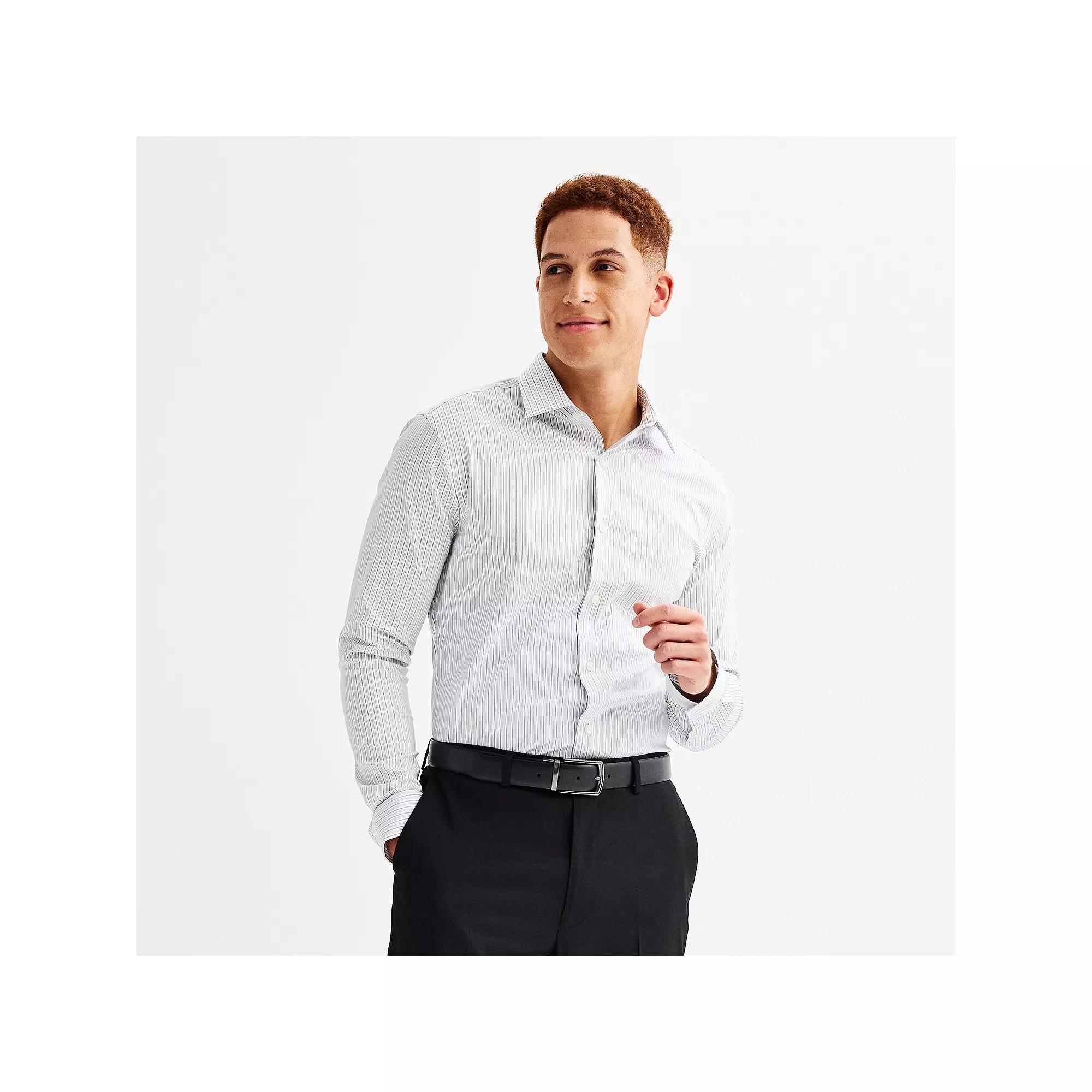 Men's Apt. 9® Slim Fit Wrinkle Free Dress Shirt, Size: Large-36/37, Navy White Stripe Product Image