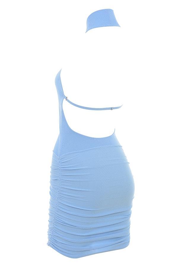 Anura Soft Blue Knit Halter Dress Product Image