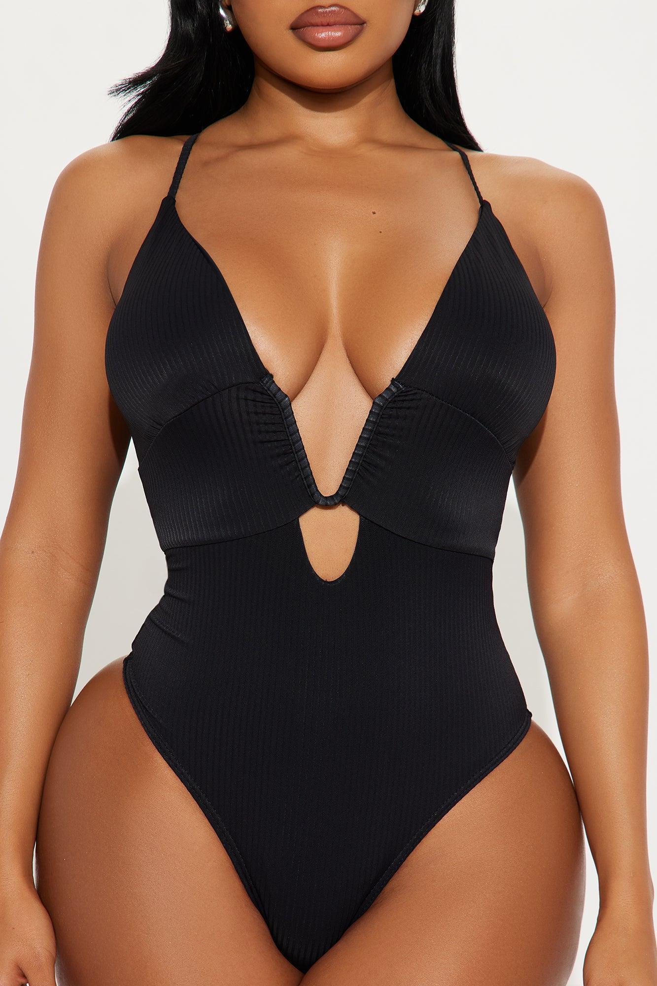 Feeling Good U Wire Ribbed 1 Piece Swimsuit - Black Product Image