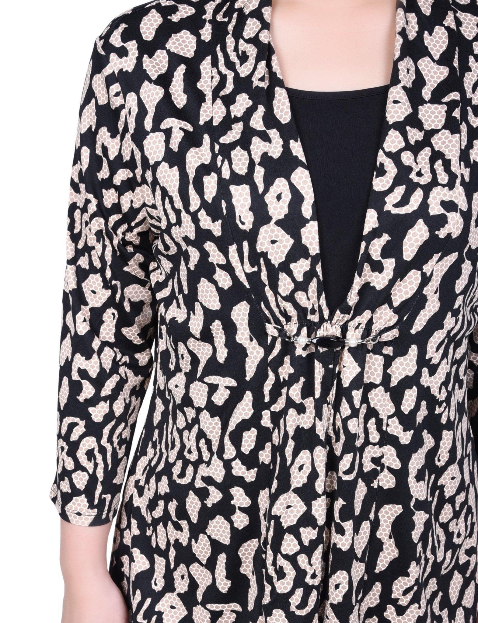 Puff Print 3/4 Sleeve Two-Fer Top - Petite Product Image