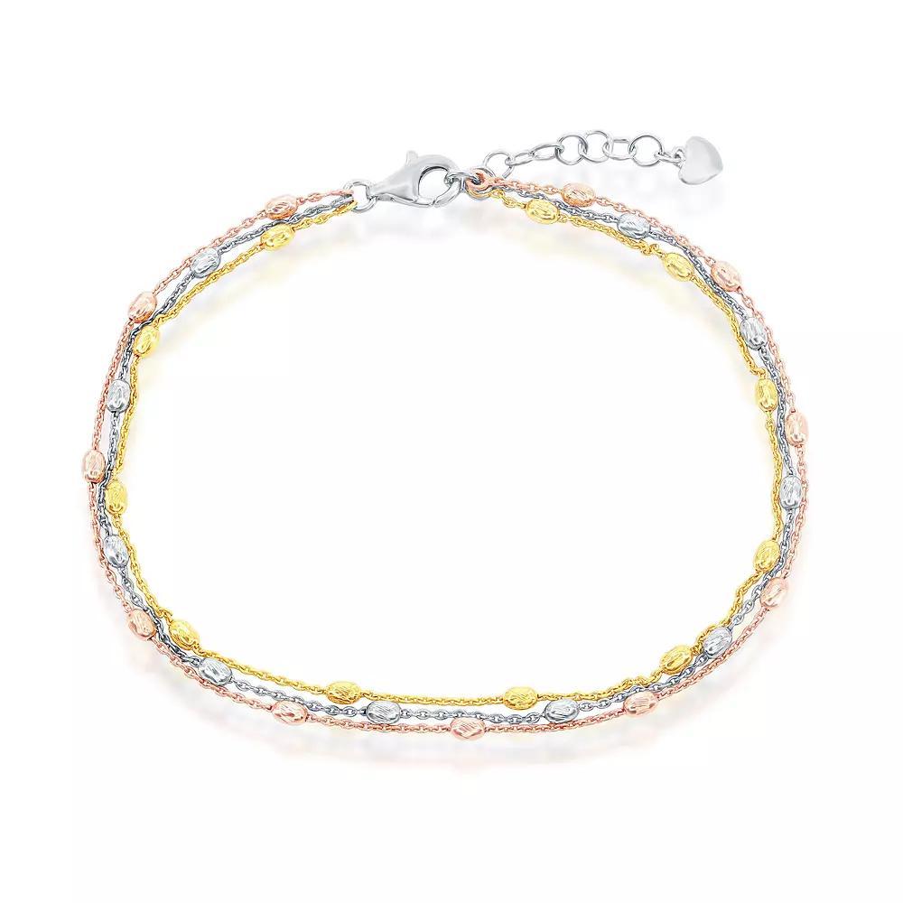 Argento Bella Sterling Silver Oval Textured Beaded Anklet, Women's, Size: 9", Tone Product Image