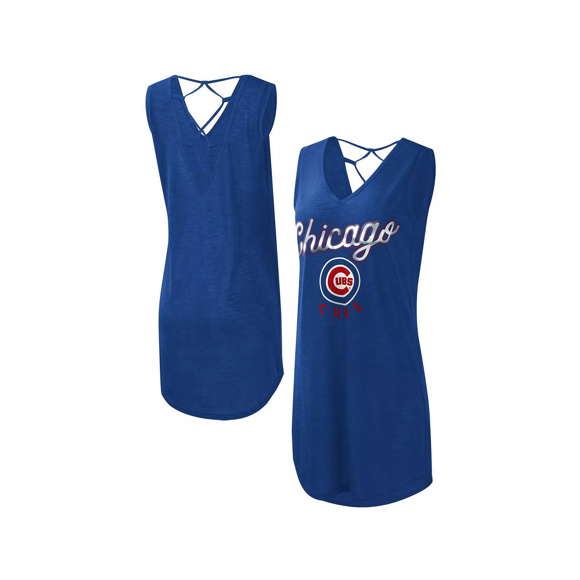 Women's G-III 4Her by Carl Banks Royal Chicago Cubs Game Time Slub Beach V-Neck Cover-Up Dress, Size: Medium, Blue Product Image