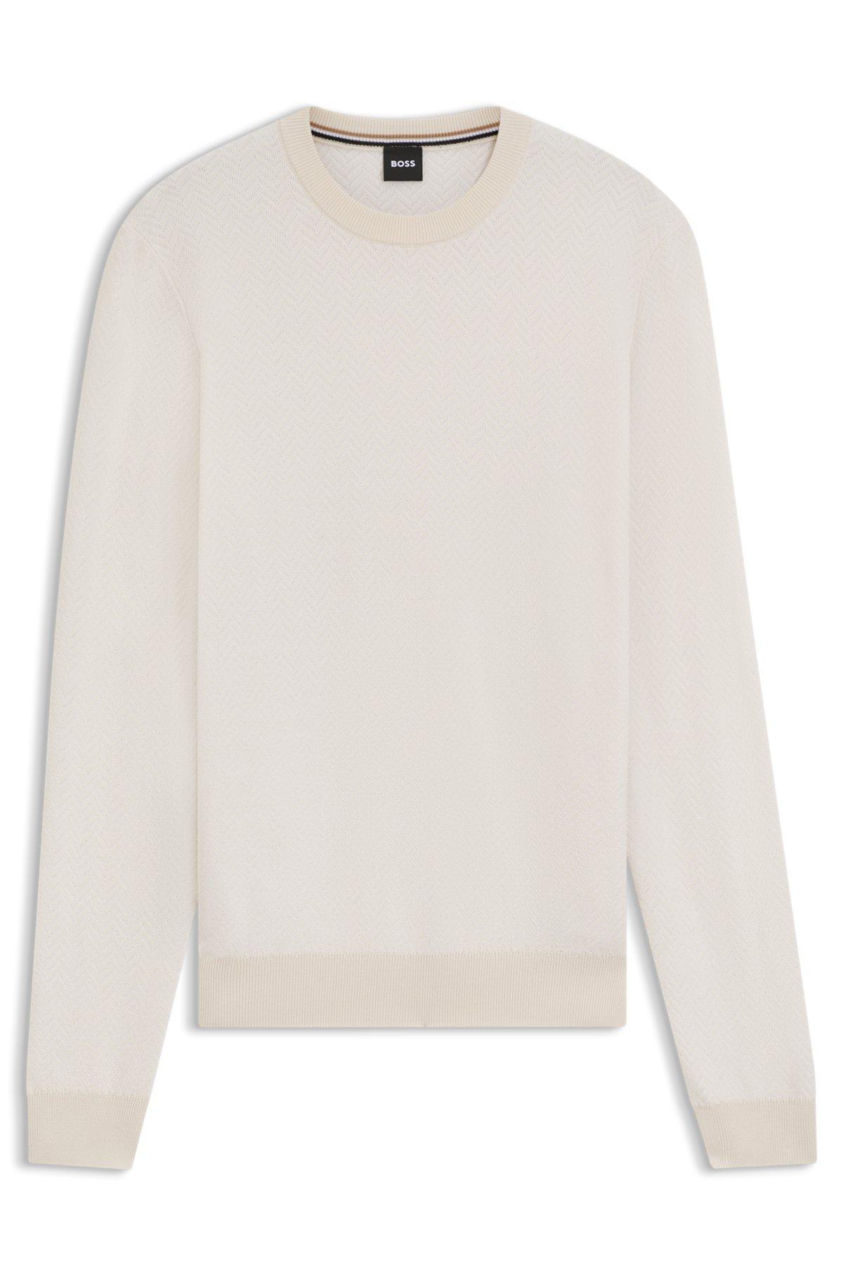 Herringbone-structured sweater in virgin wool and cotton Product Image