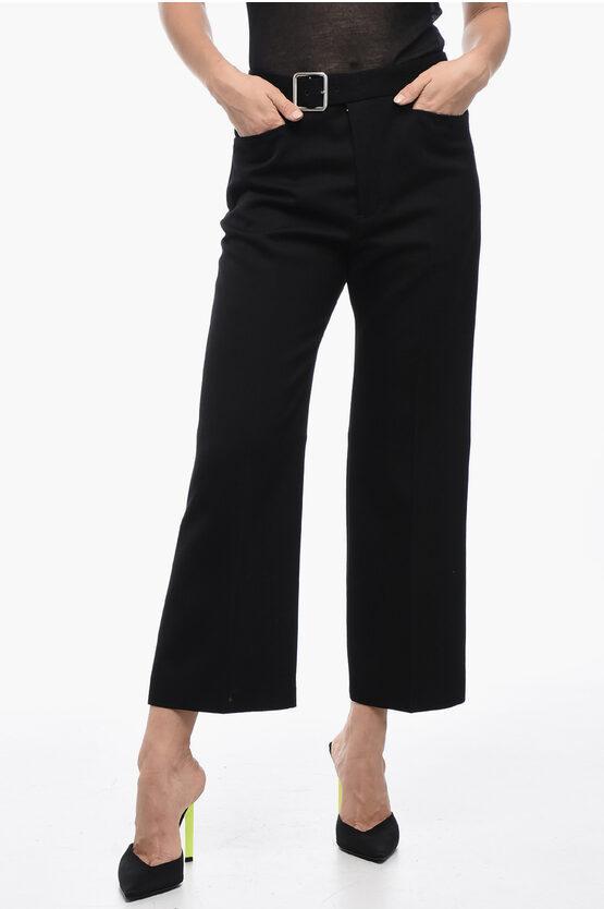 JIL SANDER Grain De Poudre Wool Flared Pants With Belt In Black Product Image