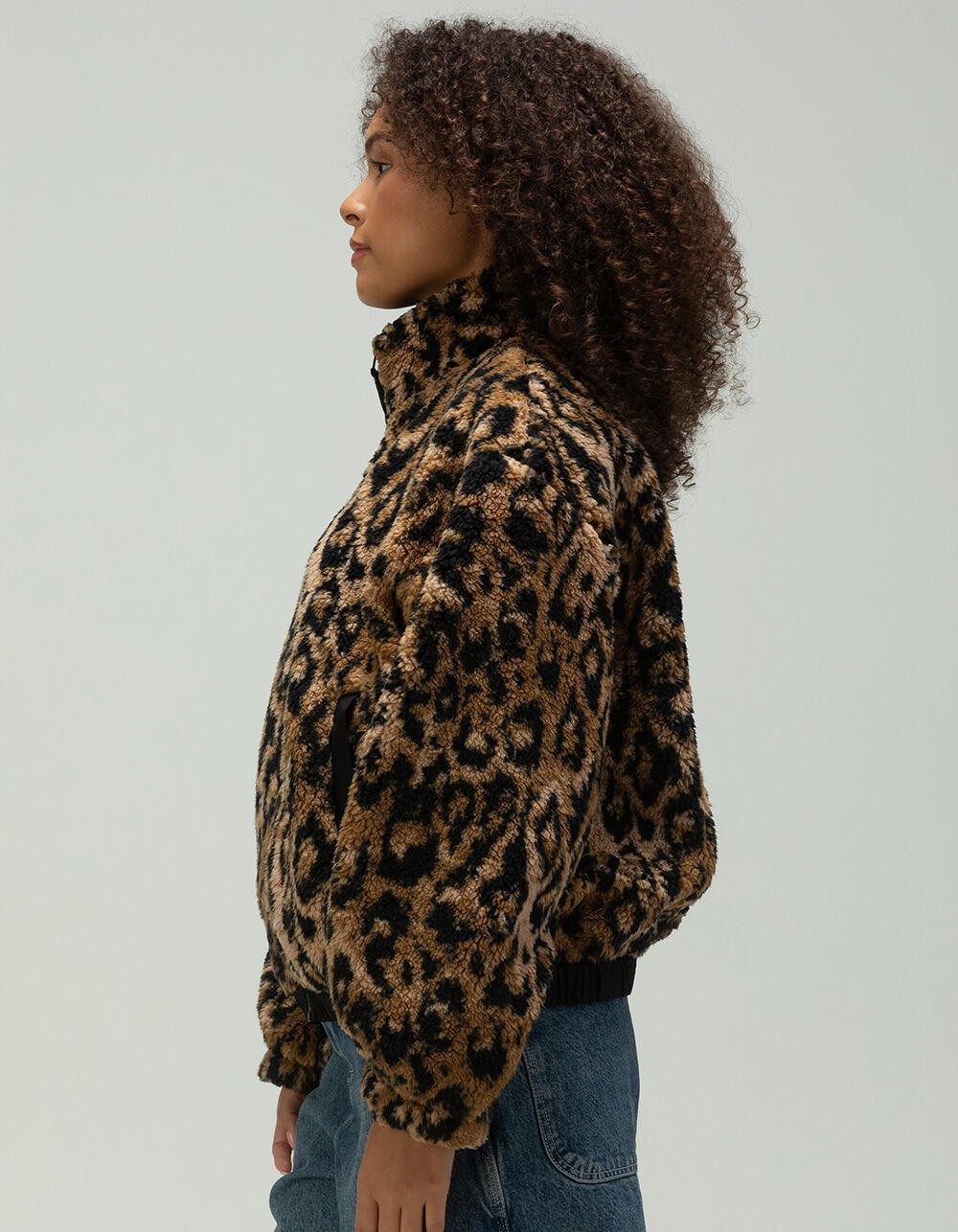 BDG Urban Outfitters Olive Leopard Print Womens Fleece Zip-Up Jacket - LEOPARD Product Image