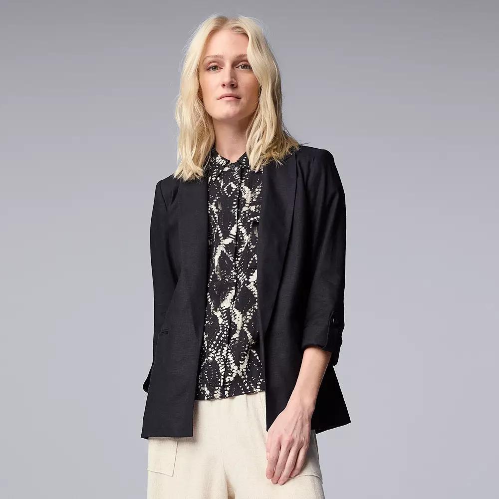 Womens Simply Vera Vera Wang Linen Roll Tab Blazer Product Image