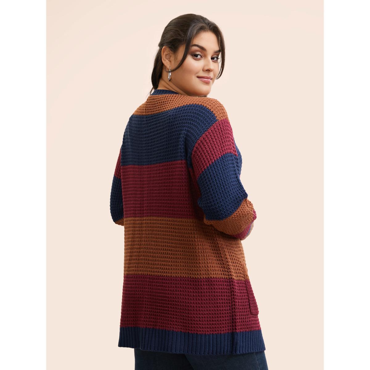 Plus Size Colorblock Contrast Patch Pocket Cardigan Multicolor Women Casual Loose Long Sleeve Everyday Cardigans BloomChic 14-16/1X Product Image